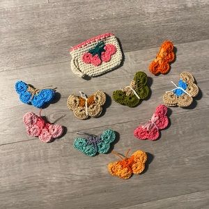 Butterfly pins and coin pouch knit